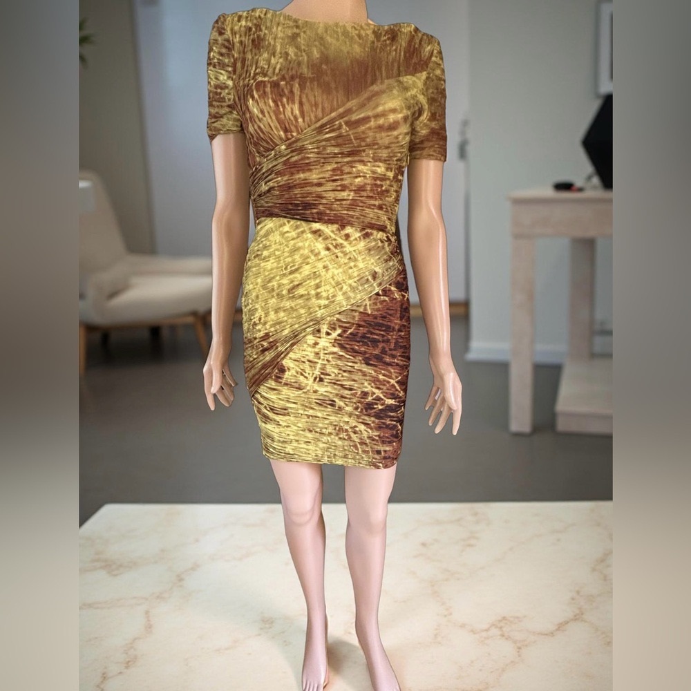 Halston Heritage Gold Bodycon Mini Dress Size 2